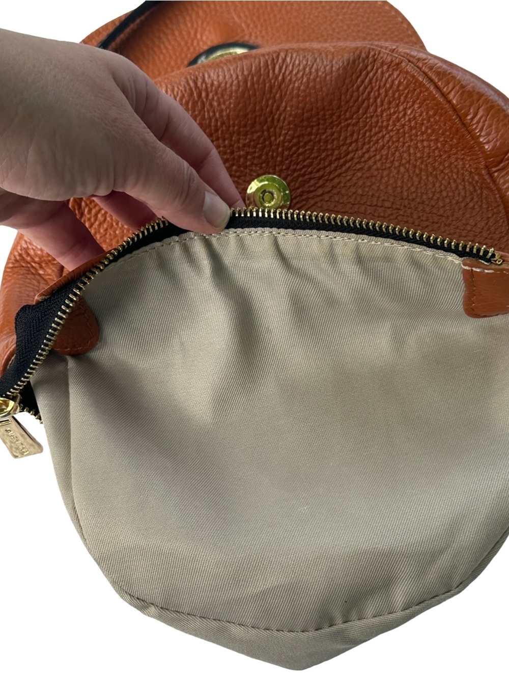 Valentina Orange Cognac Pebbled Leather Crossbody Saddle Bag - Made In Italy - Picture 14 of 16